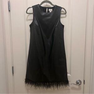 Faux leather dress with feathers